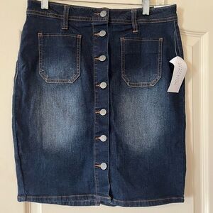 Kenneth Cole Reaction Dark Denim Button-Front Pencil Skirt